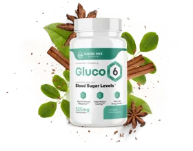 Gluco6 supplement bottle with botanical artwork